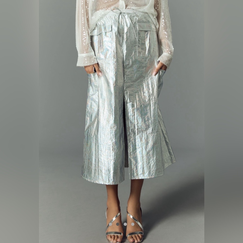 Anthropologie Metallic Shine Cargo Midi Skirt - Picture 2 of 3